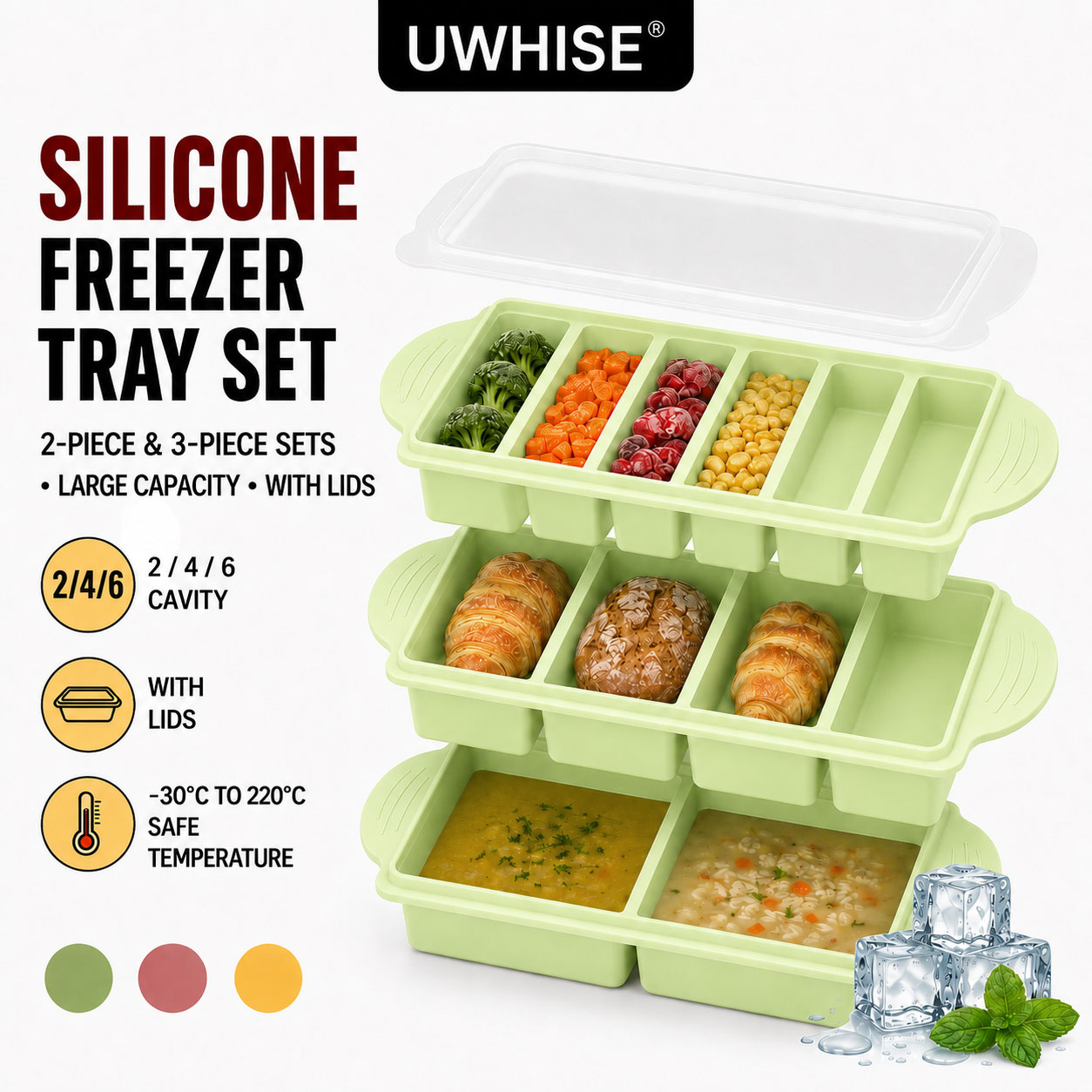 Meal Prep Oatmeal - Uwhise 2/3 PACK Silicone Freezer Tray