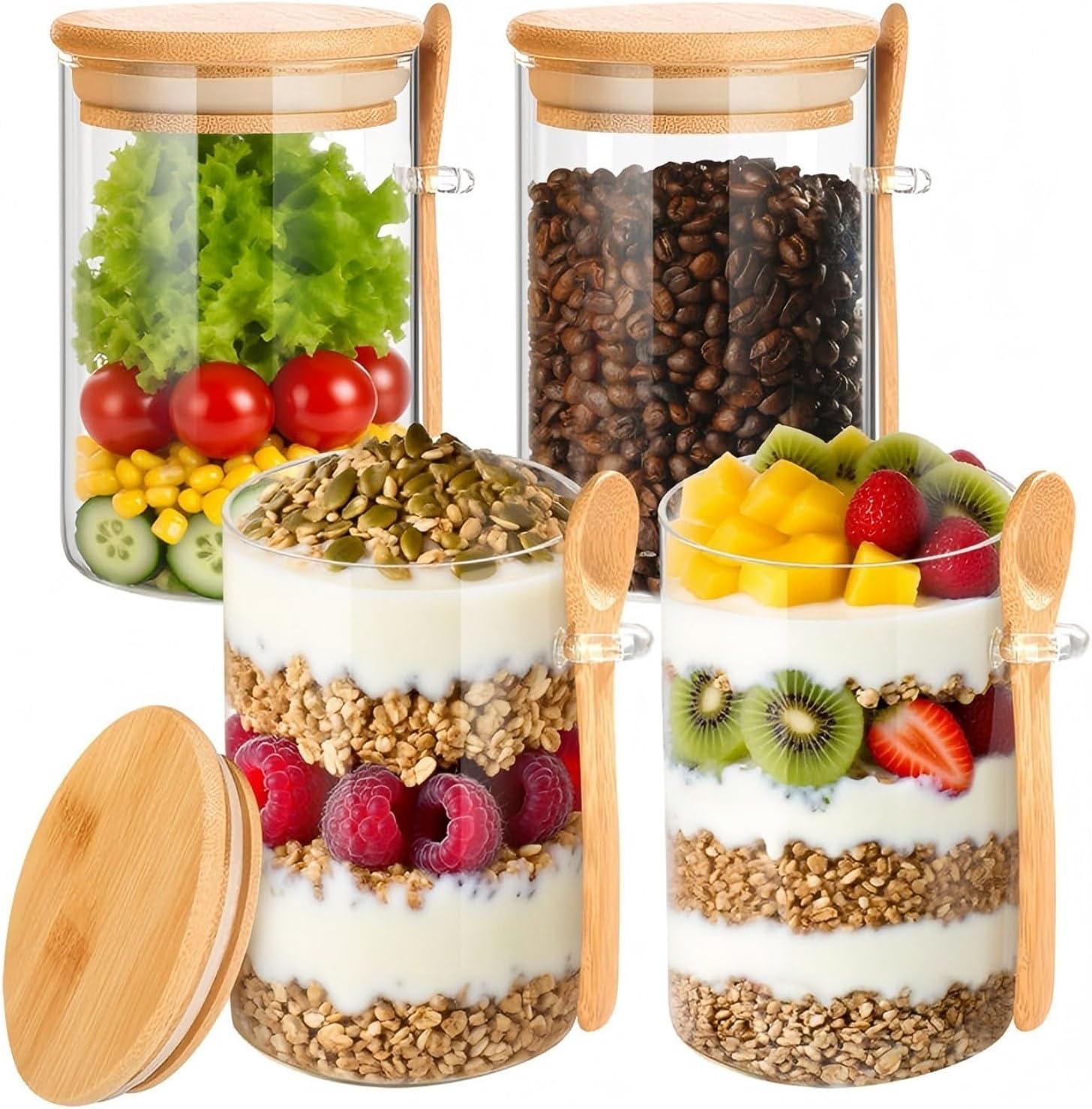 Meal Prep Oatmeal - Tyrixma Overnight Oats Containers with Lids,16oz